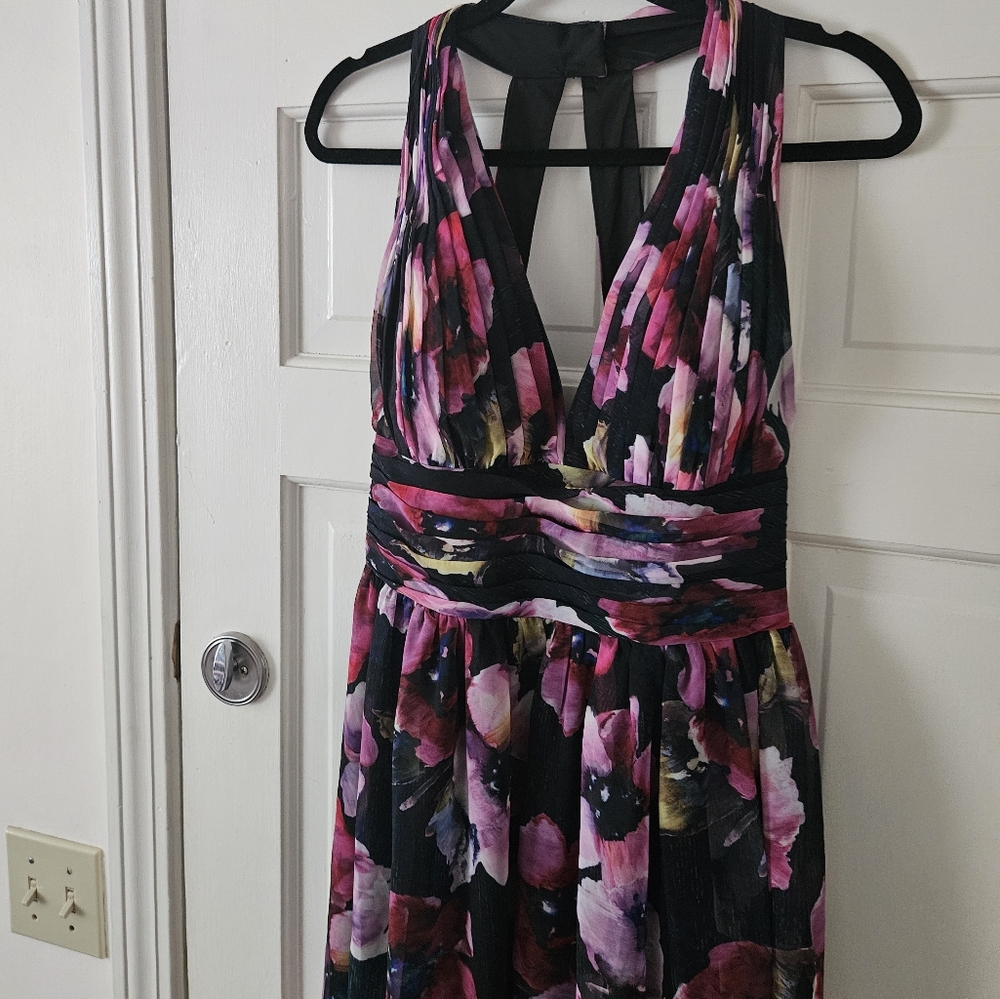 Aidan Mattox Floral Sheer Cottagecore Maxi Dress 10 Open Back Fairy Colorful - Picture 7 of 9